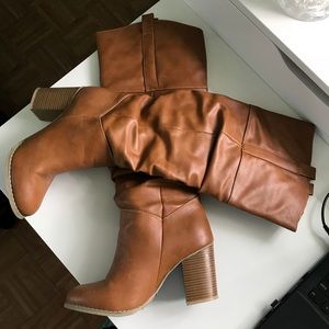 Cognac Faux Leather Boots